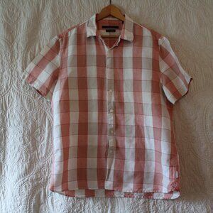 Perry Ellis Red and White Checker Short Sleeve Button Down Sz Lg